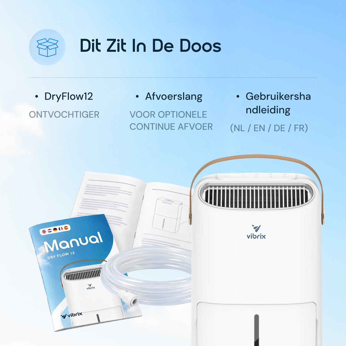 Vibrix DryFlow12 luchtontvochtiger inhoud doos