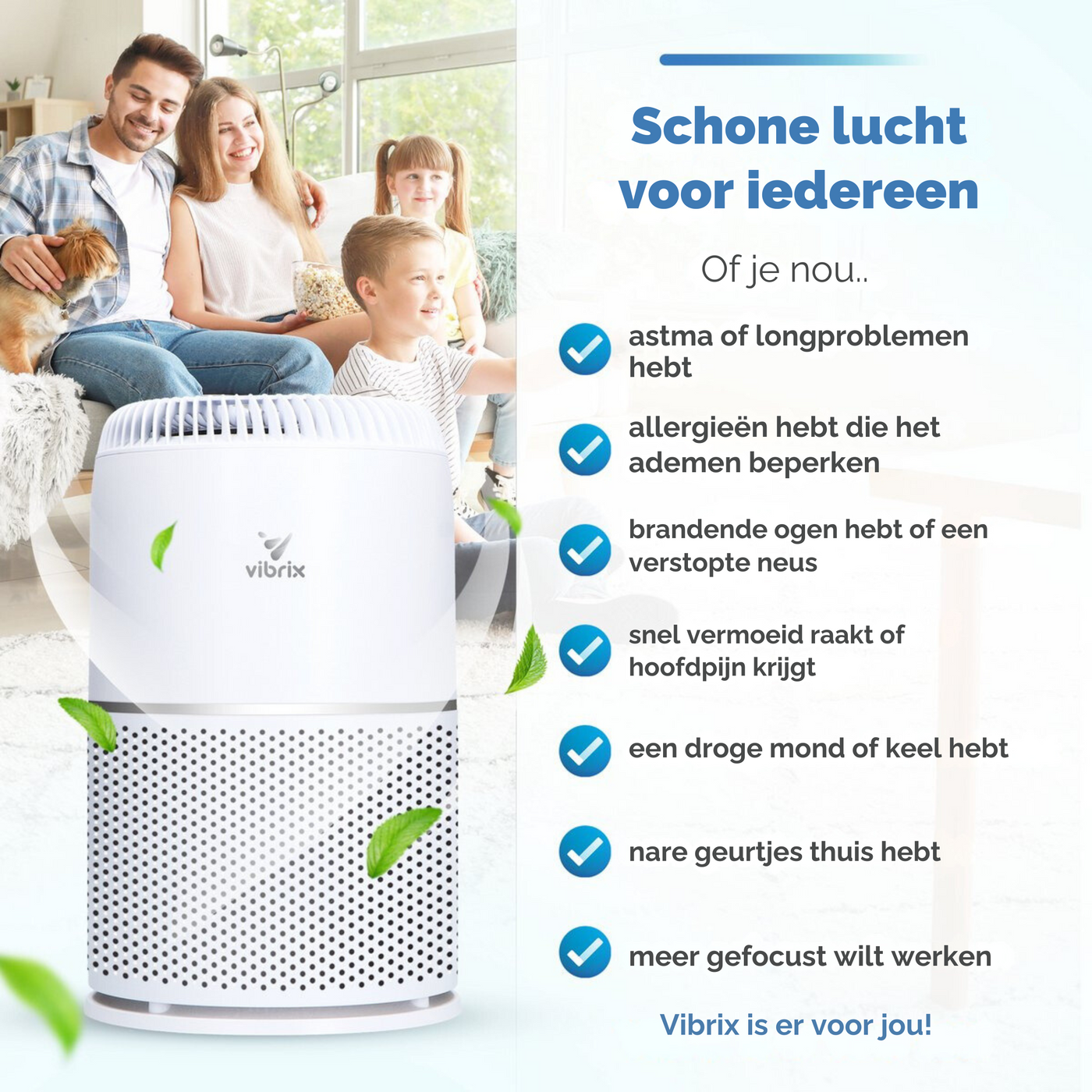 Vibrix Luchtreiniger Woonkamer - 50 m2 - HEPA Filter - Ionisator - Luchtfilter - Air Purifier - Air Cleaner - Vortex20 - CADR 275m3/h