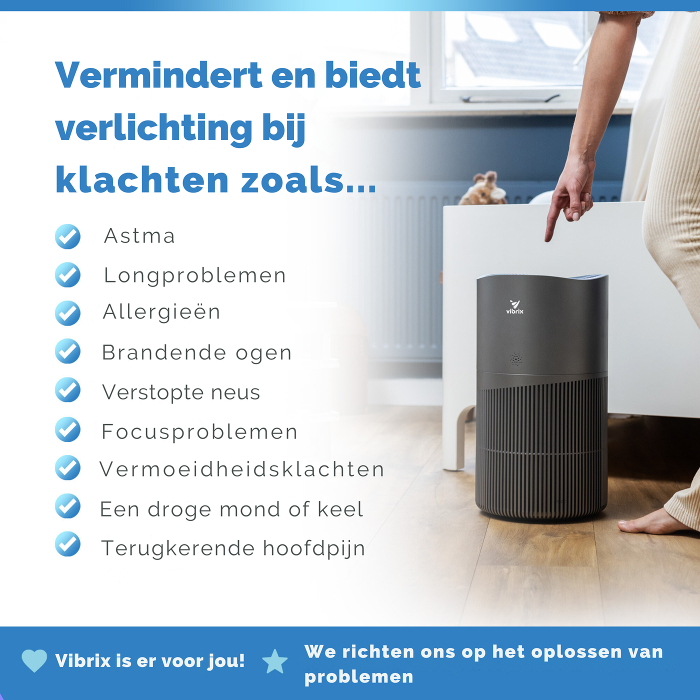 Vibrix Luchtreiniger Woonkamer - 70 m2 - HEPA Filter - Ionisator - Luchtfilter - Air Purifier - Air Cleaner - PureFlow70 Pro - CADR 468m3/h