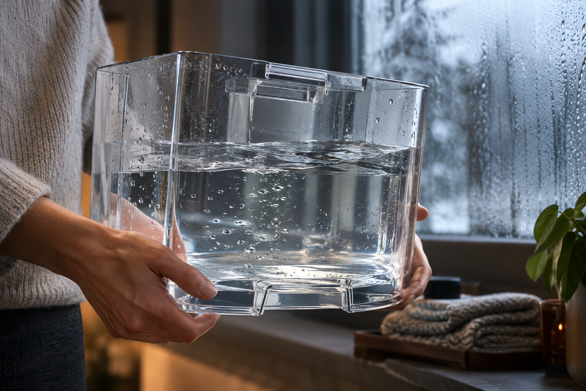 Opgevangen water in een transparant reservoir, illustratie bij de DryFlow12