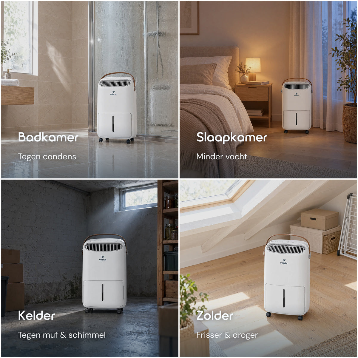 Vibrix DryFlow12 luchtontvochtiger badkamer slaapkamer kelder zolder