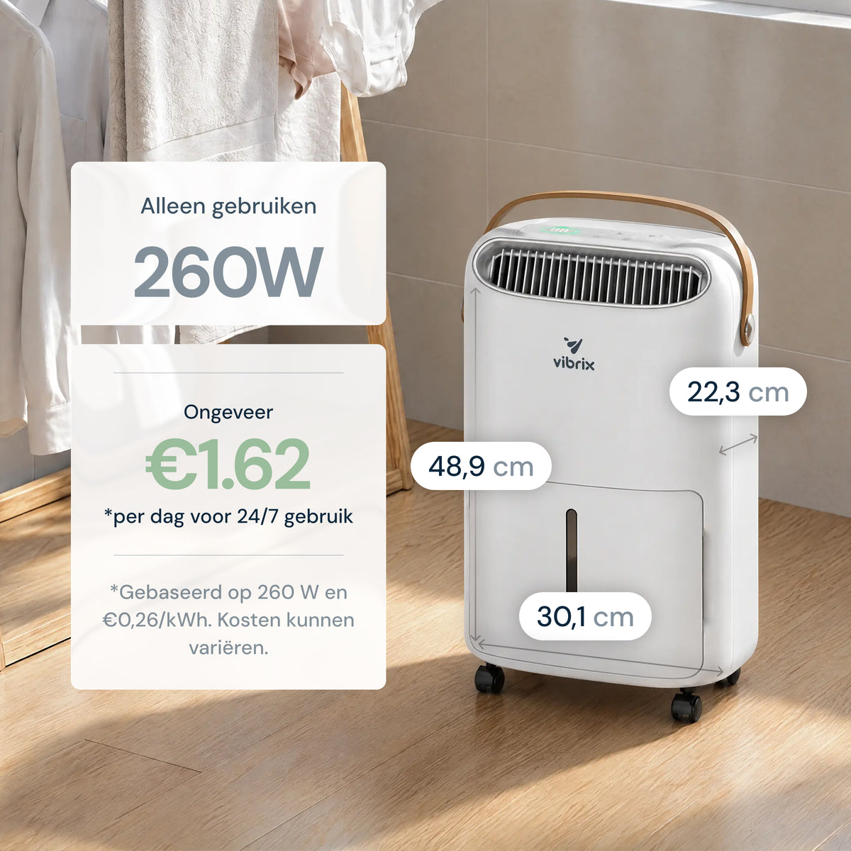 Vibrix DryFlow12 luchtontvochtiger energiezuinig afmetingen