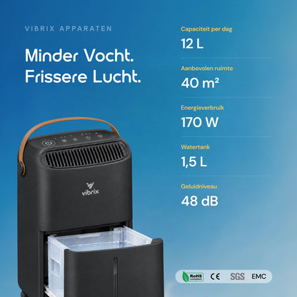 Vibrix DryFlow12 Pro luchtontvochtiger specificaties 12 liter