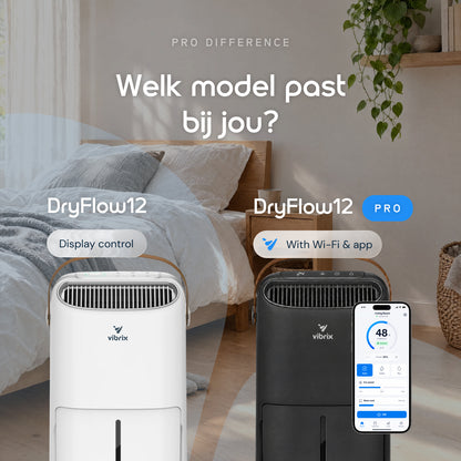 Vibrix DryFlow12 Pro luchtontvochtiger vergelijking Pro