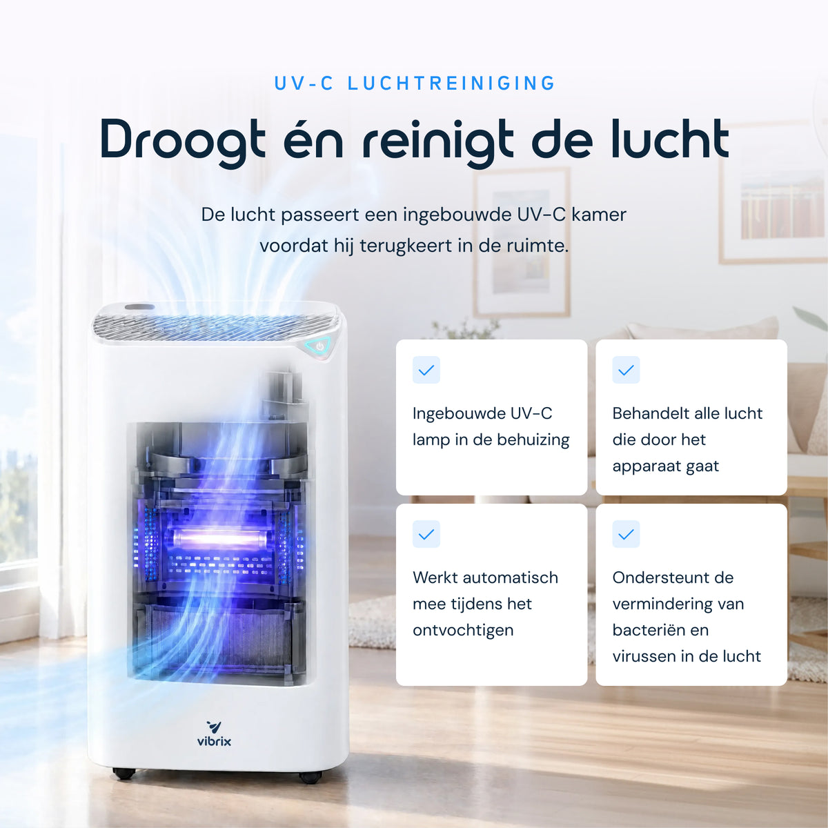 Vibrix DryFlow20 luchtontvochtiger UV-C luchtreiniging