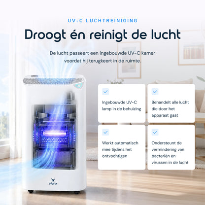 Vibrix DryFlow20 luchtontvochtiger UV-C luchtreiniging