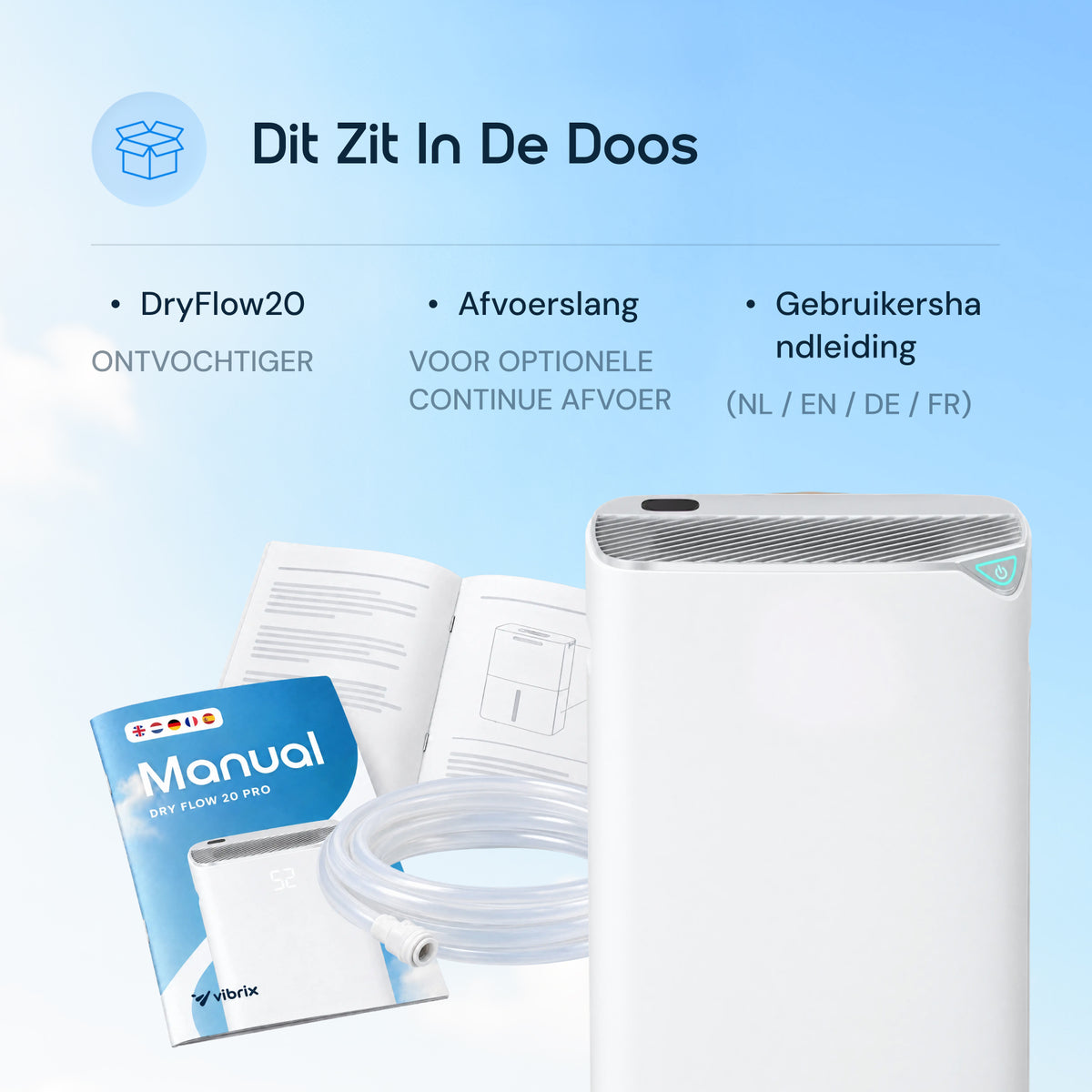 Vibrix DryFlow20 luchtontvochtiger inhoud doos