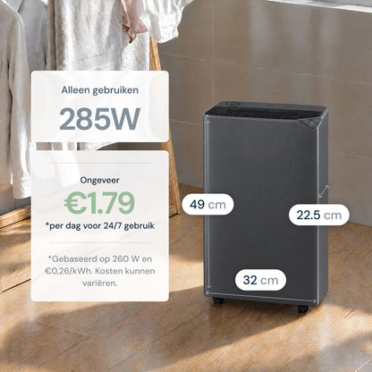 Vibrix DryFlow20 Pro luchtontvochtiger energiezuinig afmetingen