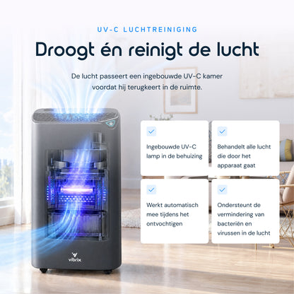 Vibrix DryFlow20 Pro luchtontvochtiger UV-C luchtreiniging