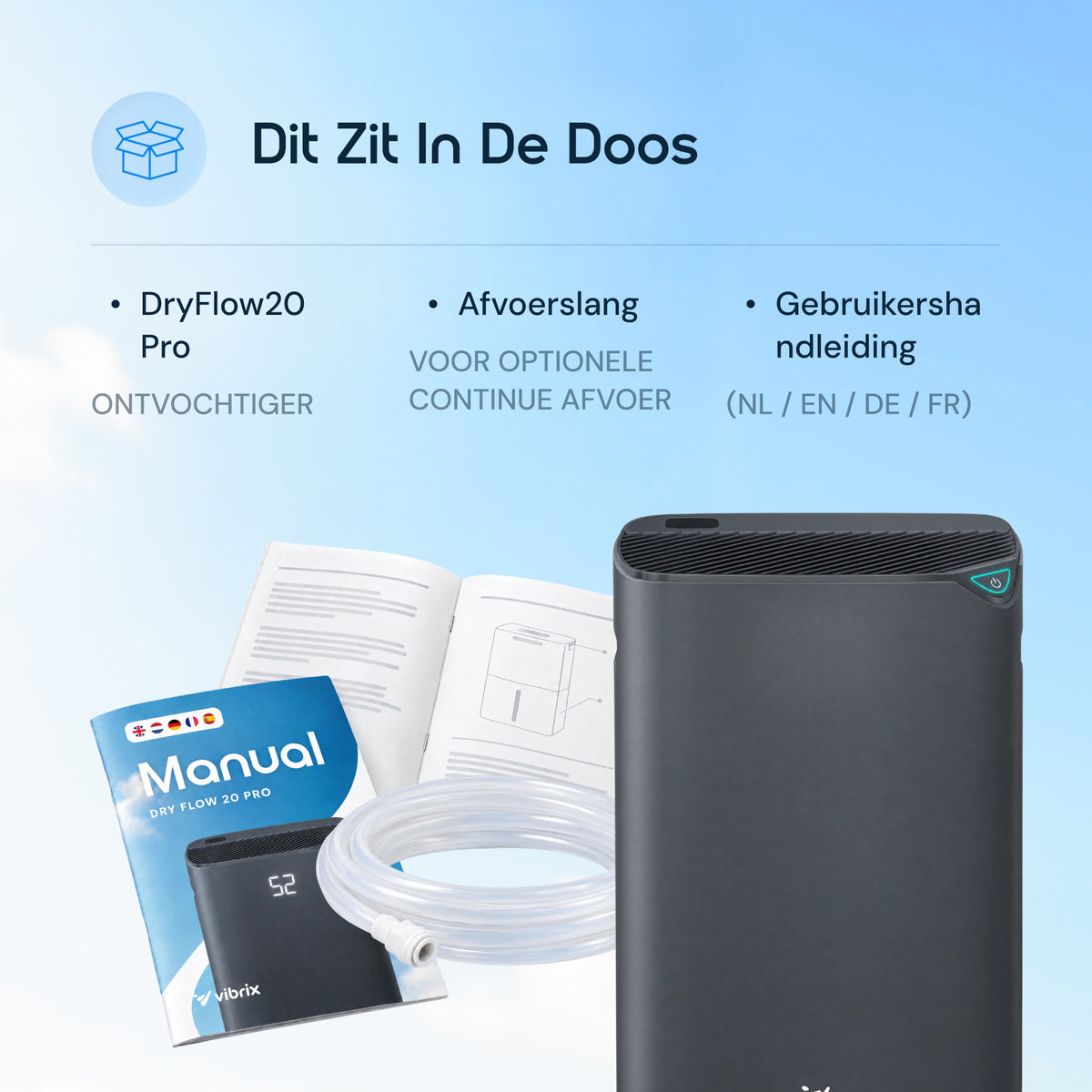 Vibrix DryFlow20 Pro luchtontvochtiger inhoud doos