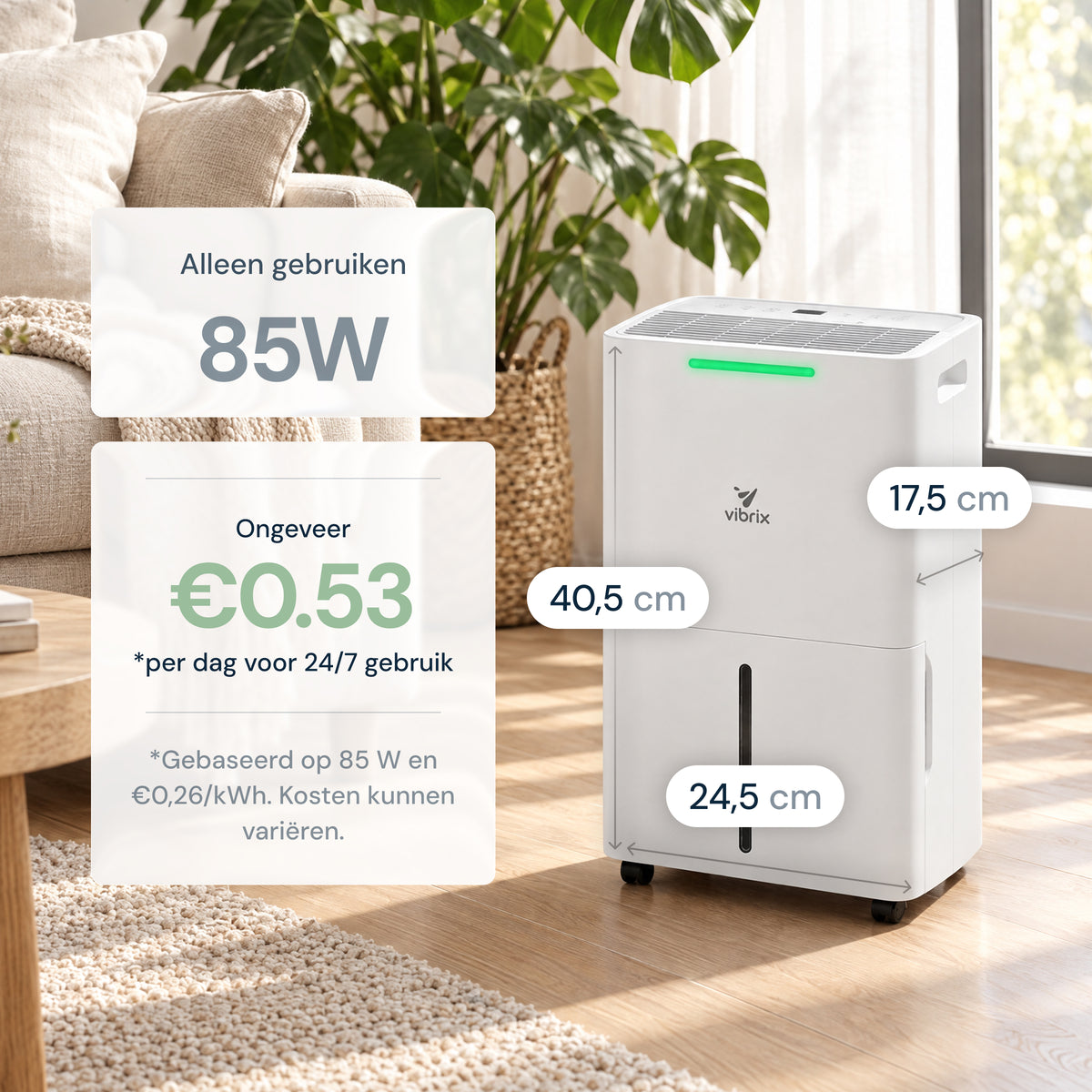 Vibrix DryFlow6 luchtontvochtiger energiezuinig afmetingen