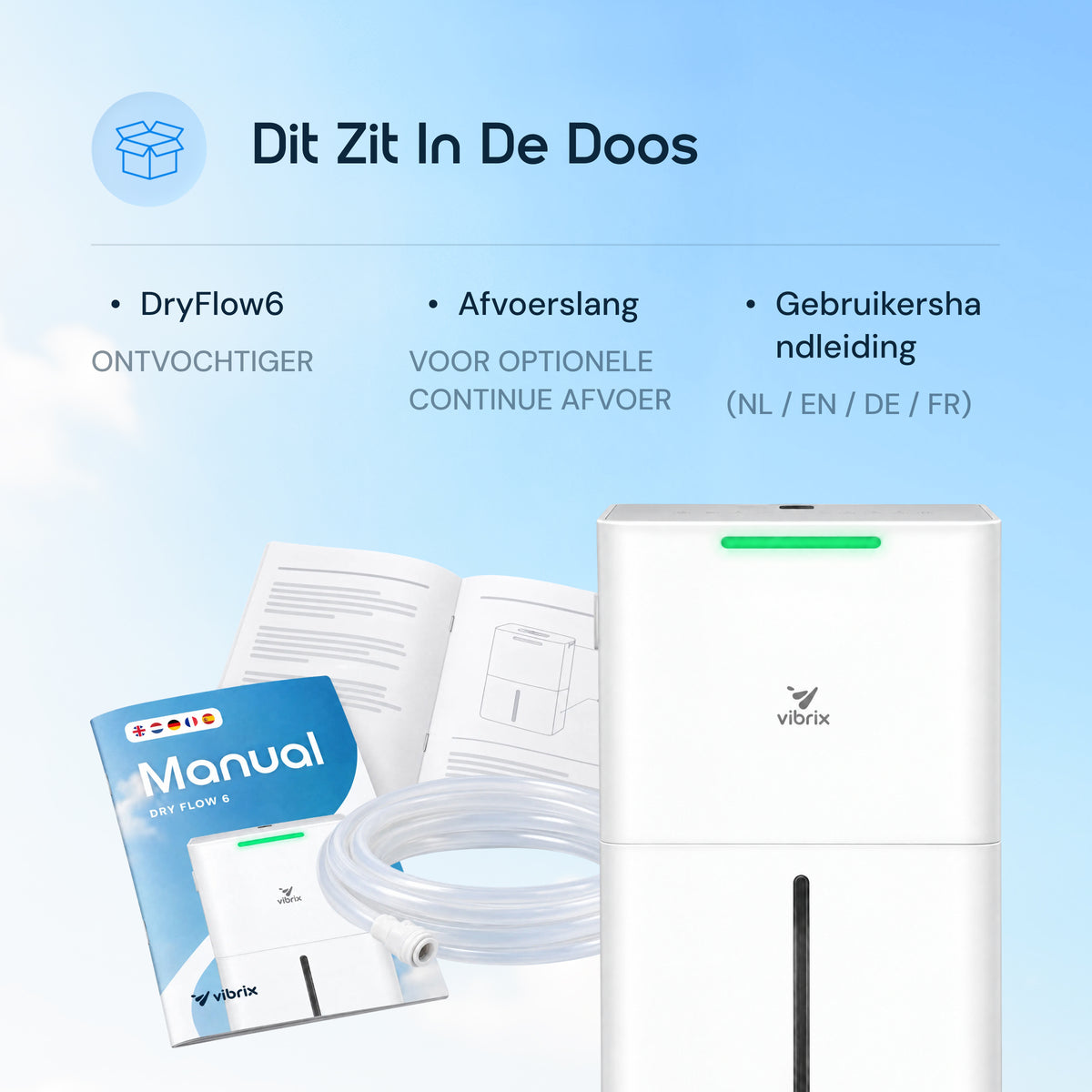 Vibrix DryFlow6 luchtontvochtiger inhoud doos