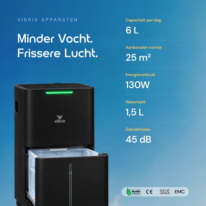 Vibrix DryFlow6 Pro luchtontvochtiger specificaties 6 liter