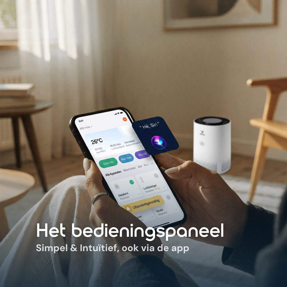 Vibrix PureFlow15 luchtreiniger eenvoudig bedienen via de Vibrix app op je smartphone