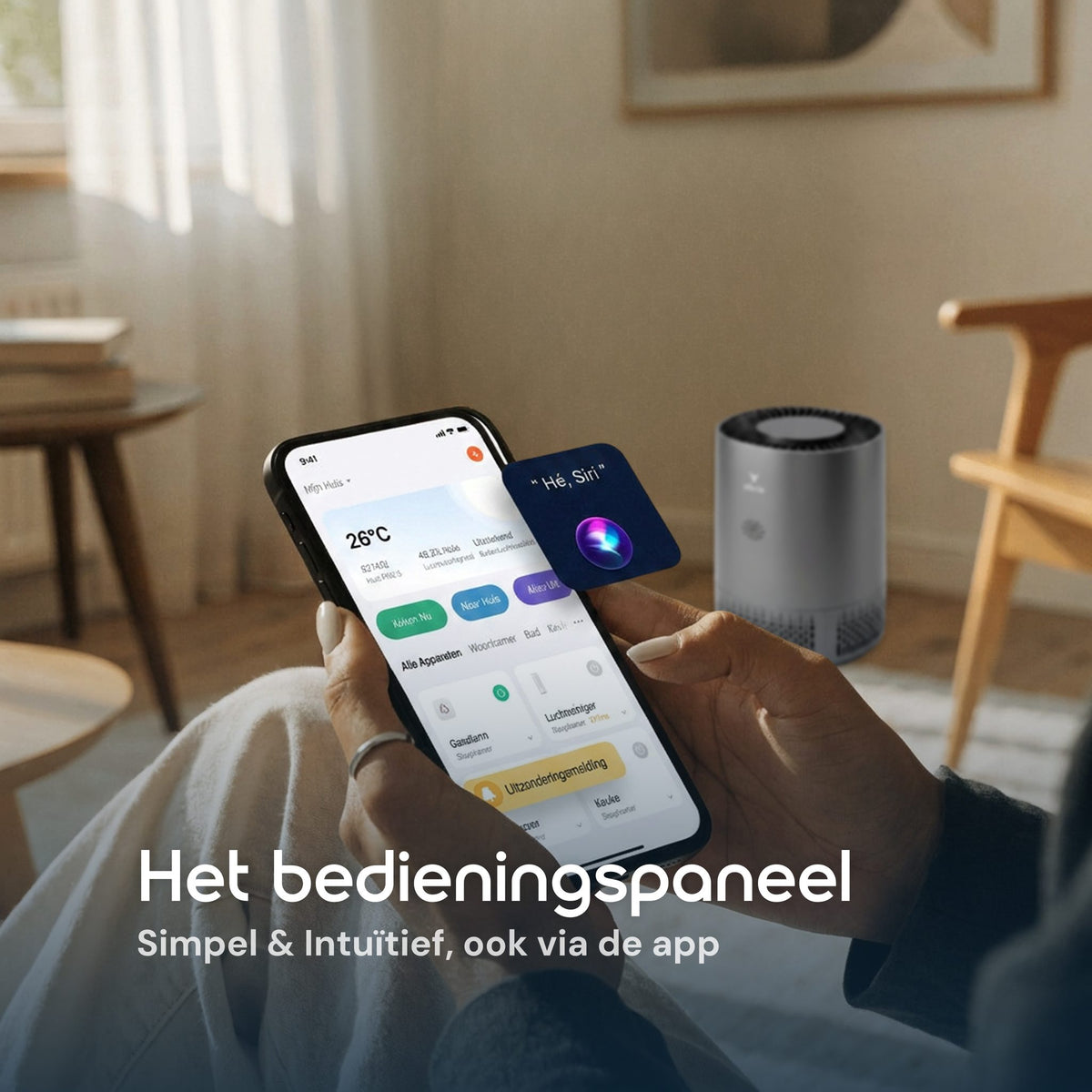 Vibrix PureFlow15 Pro luchtreiniger eenvoudig bedienen via de Vibrix app op je smartphone