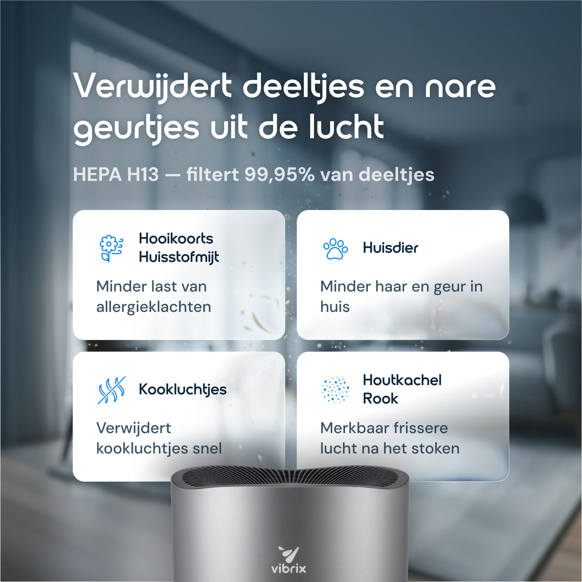 Vibrix PureFlow50 Pro luchtreiniger allergie huisdieren geurtjes