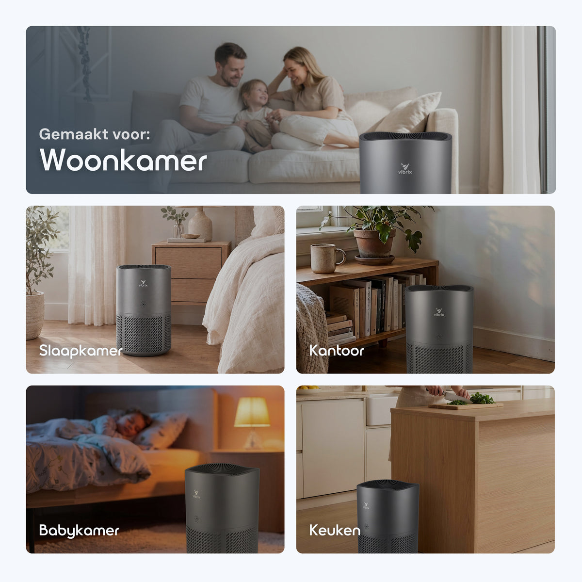 Vibrix PureFlow50 Pro luchtreiniger woonkamer slaapkamer kantoor